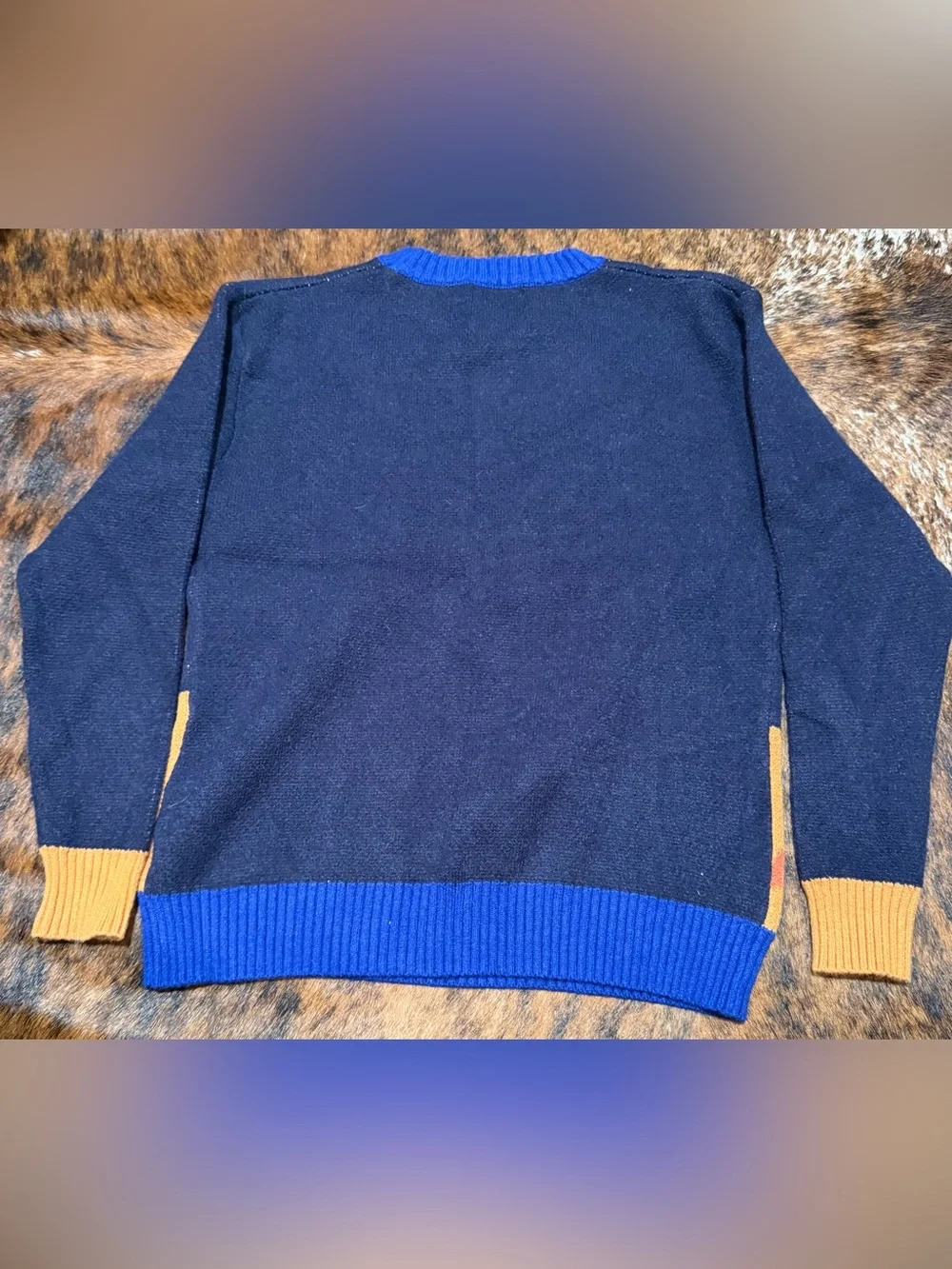 OXKnit Men's Dark Blue Retro 1974 Jacquard Crew Neck Knit Sweater Sz M 70’s